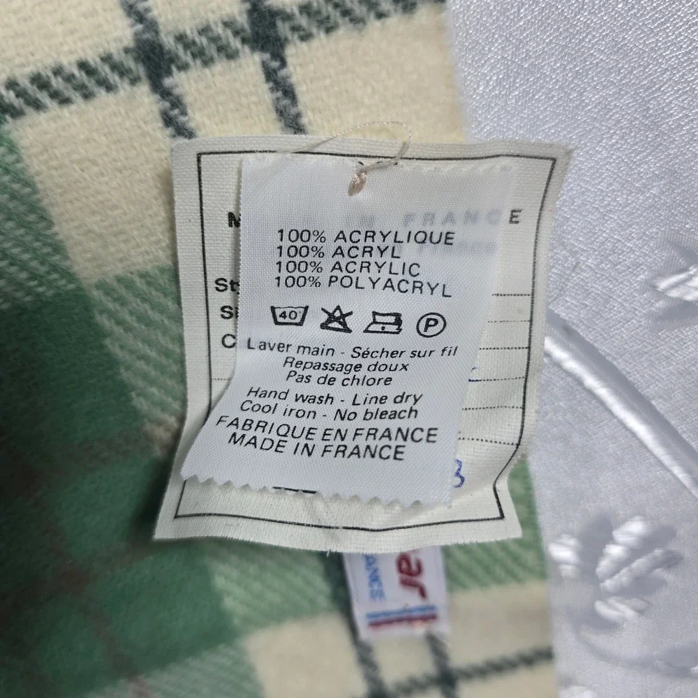 Vintage Betmar Green Plaid Scarf Made in France Acrylic Fringed Tartan 53x11 NWT